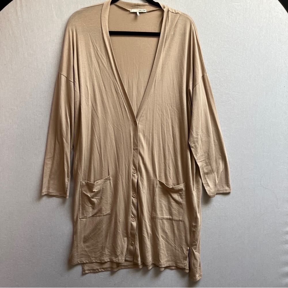 OAK + FORT Light Tan MIDI 3/4 sleeve Cardigan Sz S